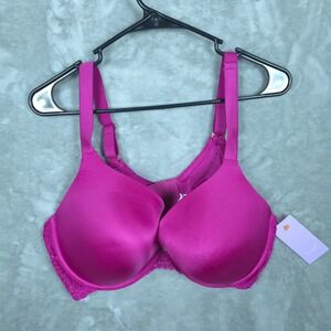 Women's 44D Pink FF Modern Plunge Bra Lace Trim Adjustable Straps New With Tags